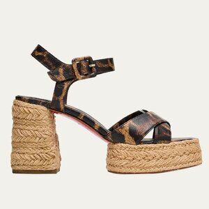 Christian Louboutin CALAKALA 70 Leopard Platform Espadrille Sandals Heels